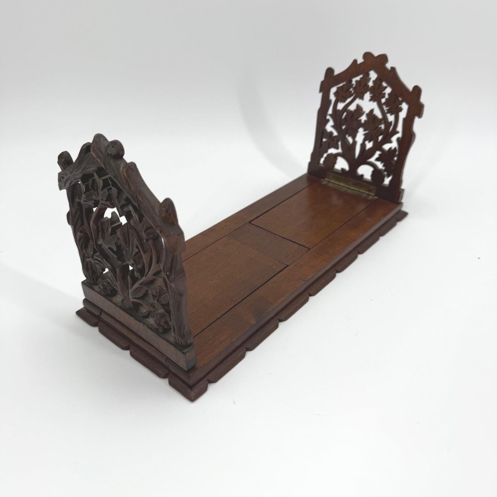 Vintage Ornate Hand Carved BlackForest Wooden Expandable Bookends Slider